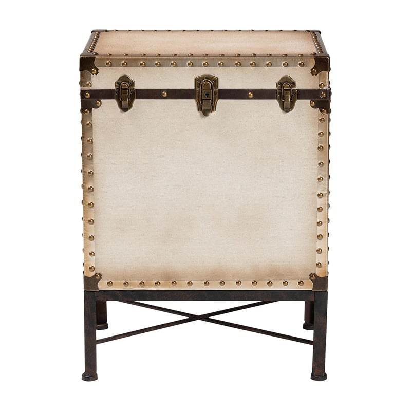 Baxton Studio Laura Vintage White Canvas Lift-Top Trunk End Table