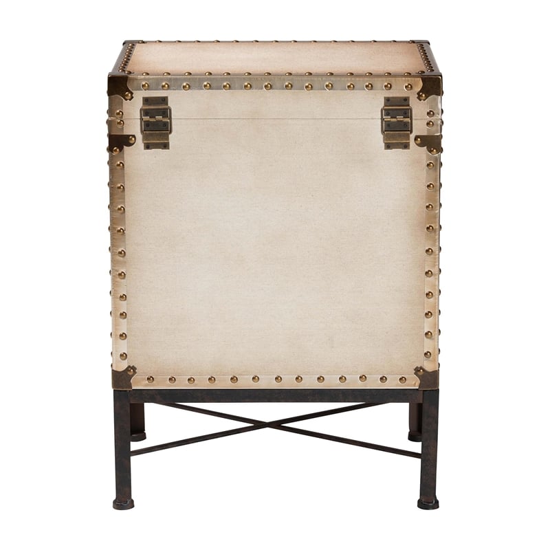 Baxton Studio Laura Vintage White Canvas Lift-Top Trunk End Table