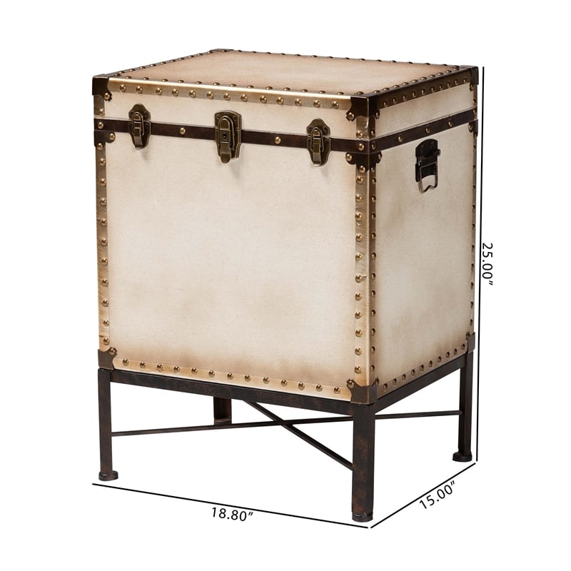 Baxton Studio Laura Vintage White Canvas Lift-Top Trunk End Table