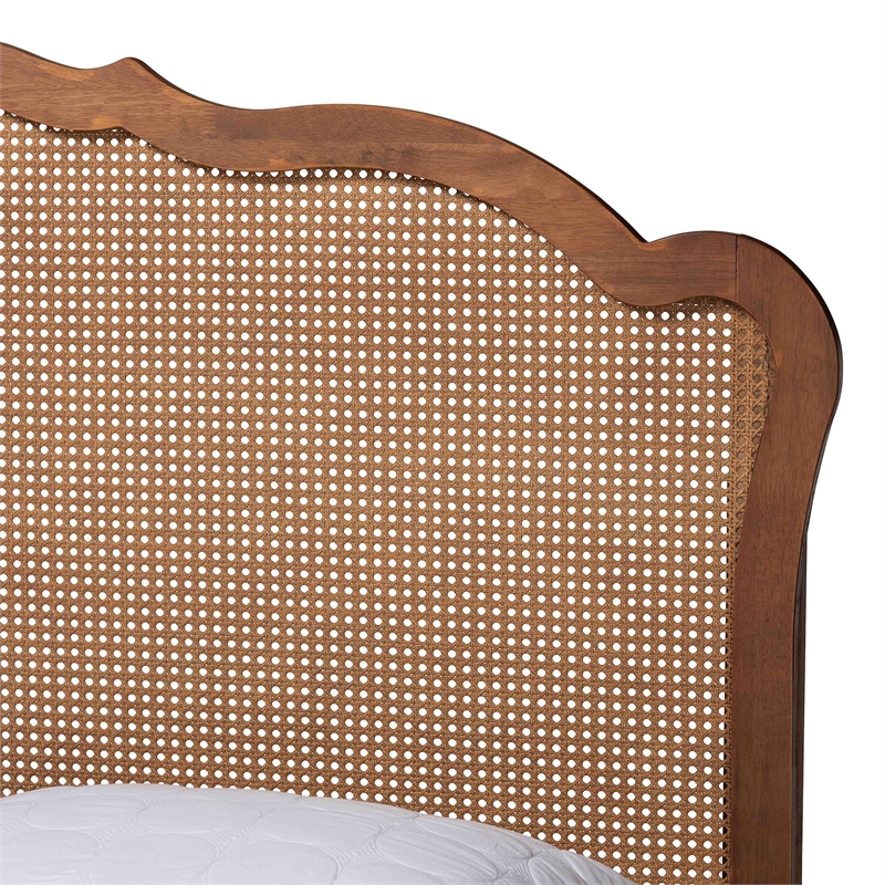 Baxton Studio Camden Walnut Brown Wood and Rattan Queen Size Platform Bed