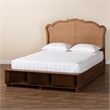 Baxton Studio Latrell Walnut Brown Wood and Rattan Queen Size Storage Bed