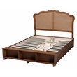 Baxton Studio Latrell Walnut Brown Wood and Rattan Queen Size Storage Bed