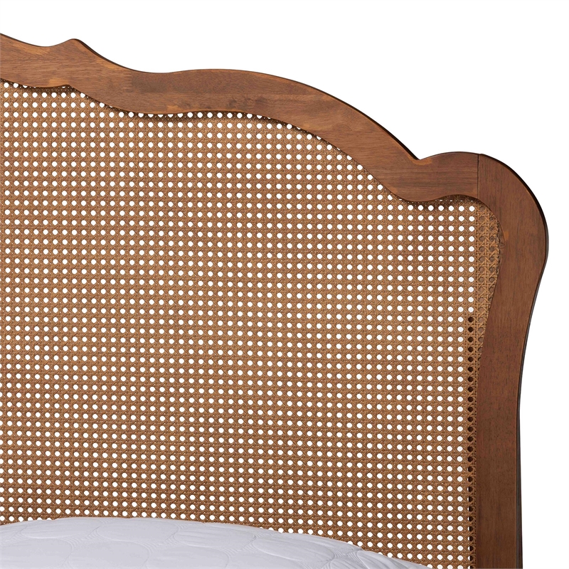 Baxton Studio Latrell Walnut Brown Wood and Rattan Queen Size Storage Bed