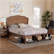 Baxton Studio Latrell Walnut Brown Wood and Rattan King Size Storage Bed