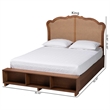 Baxton Studio Latrell Walnut Brown Wood and Rattan King Size Storage Bed