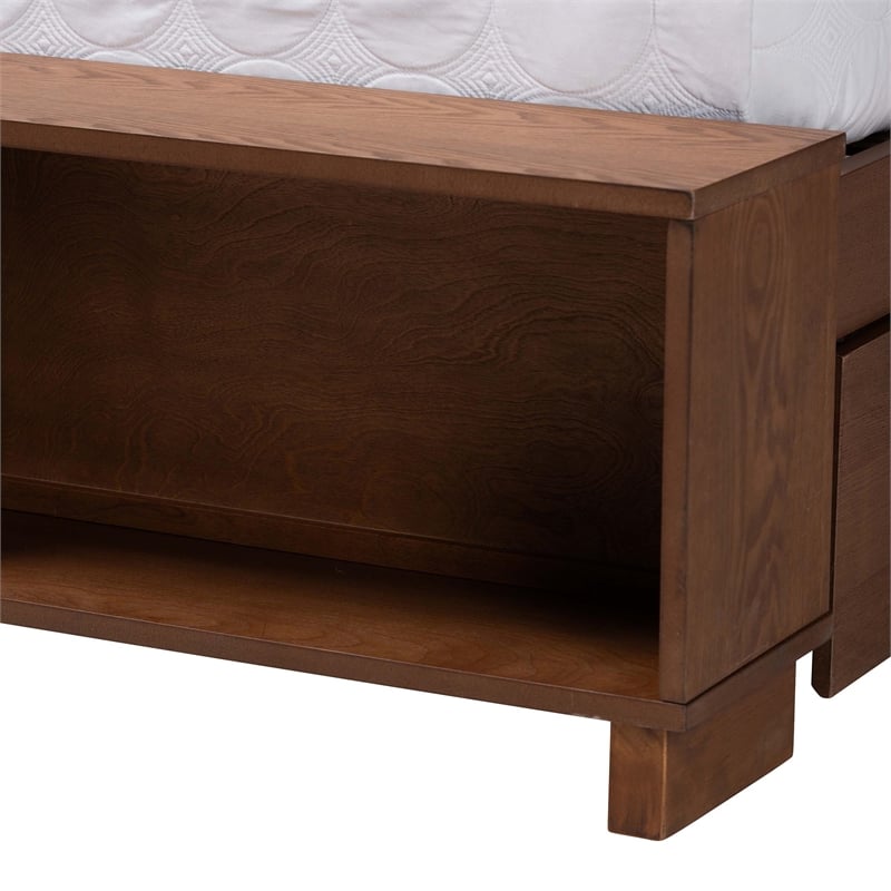 Baxton Studio Latrell Walnut Brown Wood and Rattan King Size Storage Bed