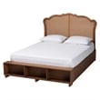 Baxton Studio Latrell Walnut Brown Wood and Rattan King Size Storage Bed