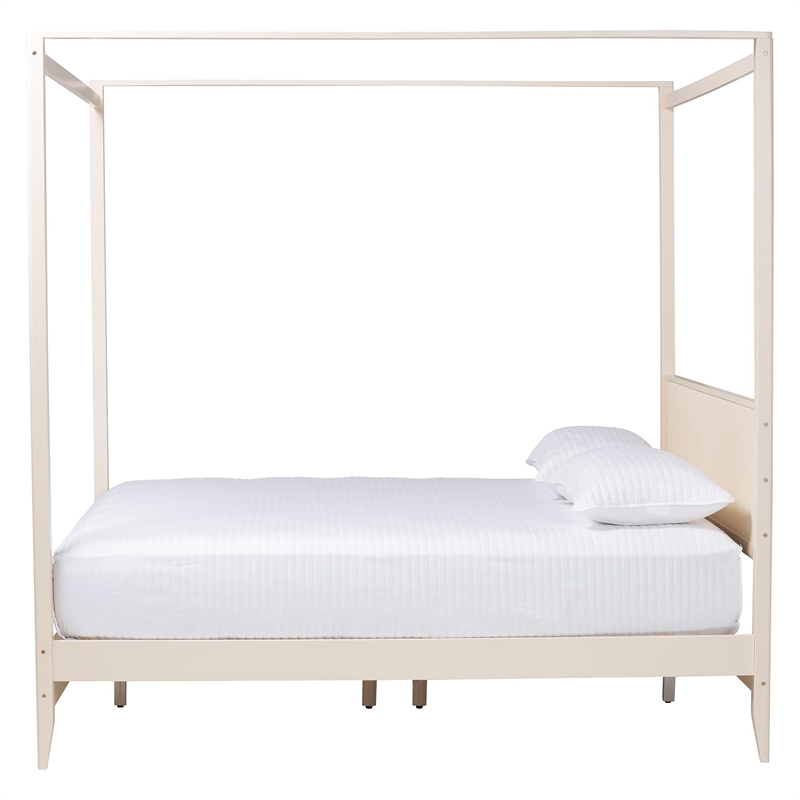 Baxton Studio Primrose Mid-Century Ivory Fluted Wood King Size Canopy Bed