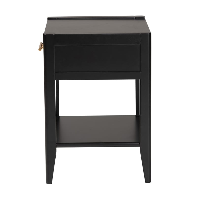Baxton Studio Primrose Mid-Century Black Fluted Wood 1-Drawer Nightstand