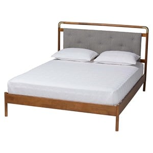 Baxton Studio Edwina Light Gray Fabric and Brown Wood Queen Size Platform Bed