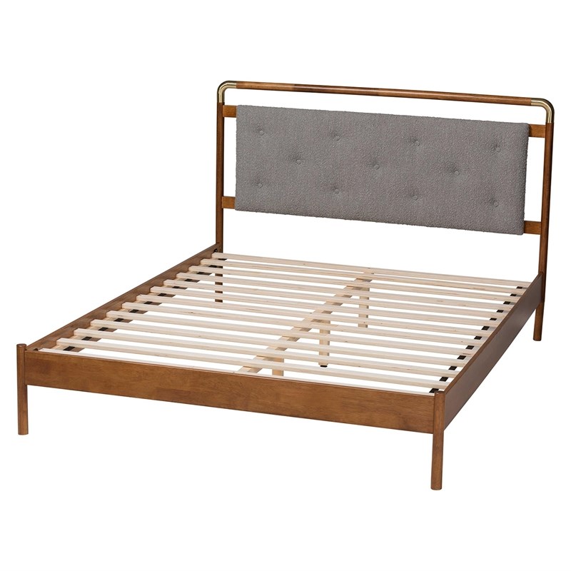 Baxton Studio Edwina Light Gray Fabric and Brown Wood Queen Size Platform Bed