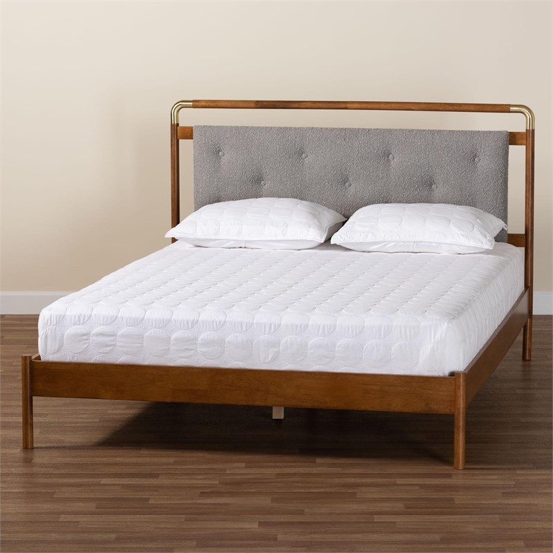 Baxton Studio Edwina Light Gray Fabric and Brown Wood Queen Size Platform Bed