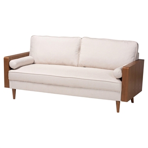 Baxton Studio Harleson Modern Beige Fabric and Walnut Brown Wood Sofa
