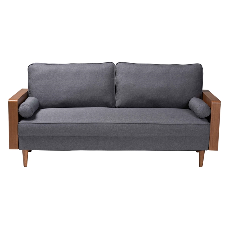 Baxton Studio Harleson Modern Grey Fabric and Walnut Brown Wood Sofa