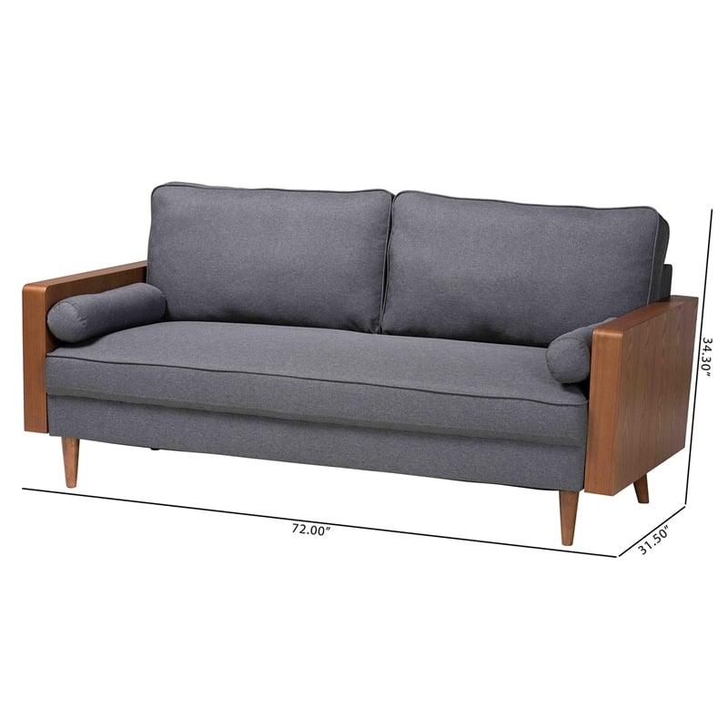Baxton Studio Harleson Modern Grey Fabric and Walnut Brown Wood Sofa