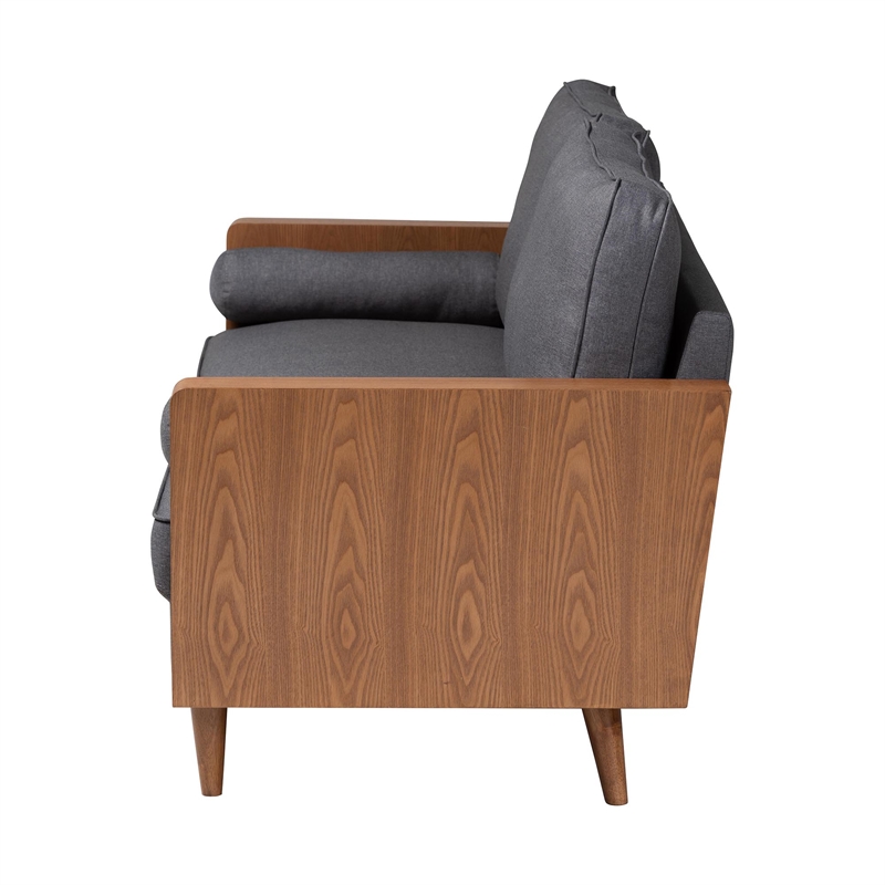 Baxton Studio Harleson Modern Grey Fabric and Walnut Brown Wood Sofa