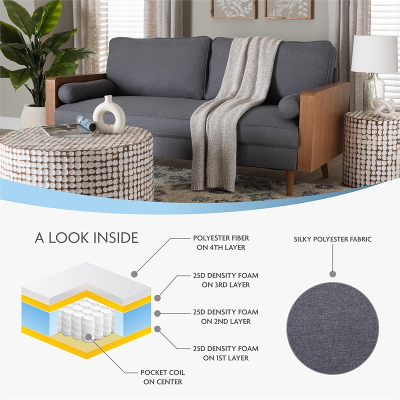 Baxton Studio Harleson Modern Grey Fabric and Walnut Brown Wood Sofa