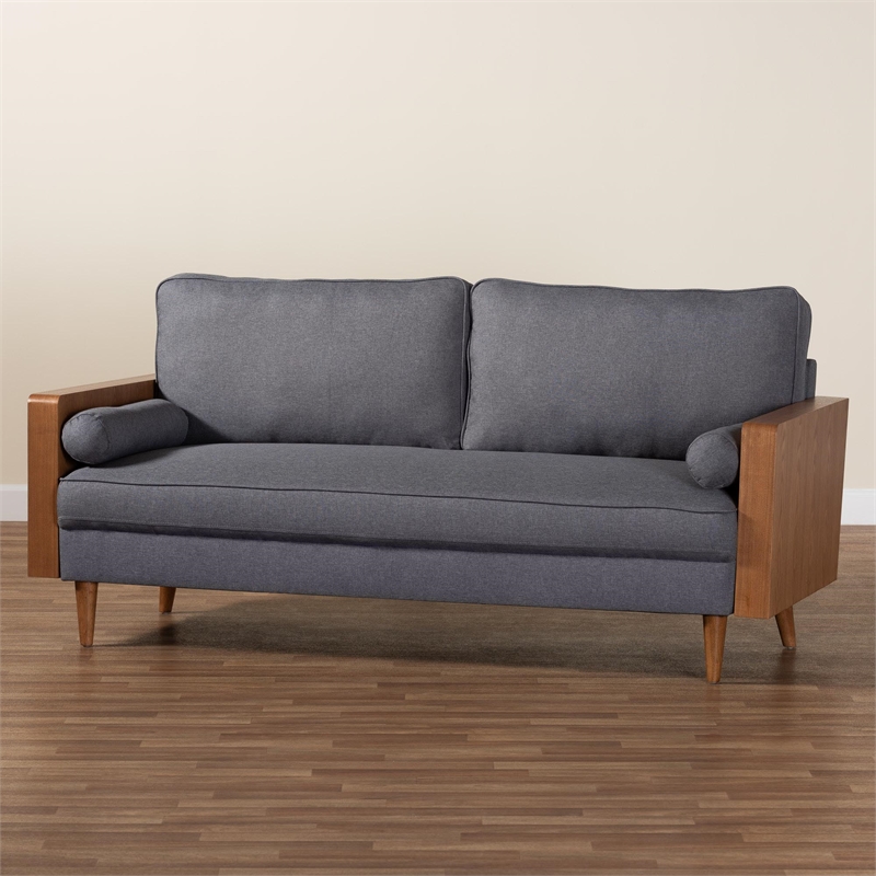 Baxton Studio Harleson Modern Grey Fabric and Walnut Brown Wood Sofa