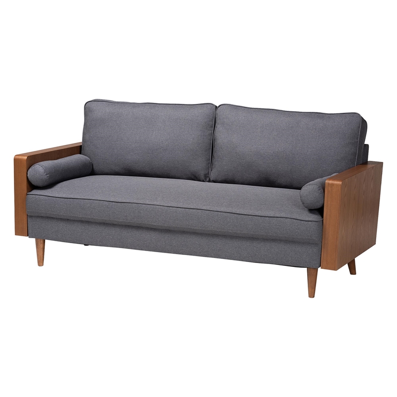 Baxton Studio Harleson Modern Grey Fabric and Walnut Brown Wood Sofa