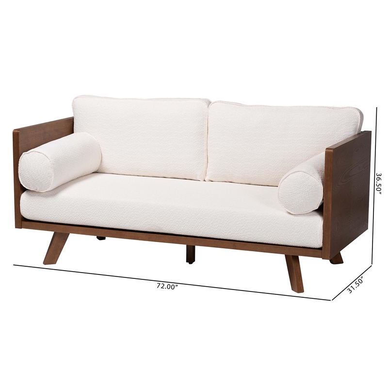Baxton Studio Uriel Mid-Century Modern Cream Boucle Fabric Sofa