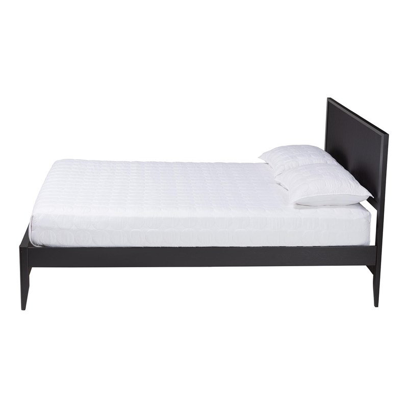 Baxton Studio Primrose Mid-Century Black Fluted Wood Queen Size Platform Bed