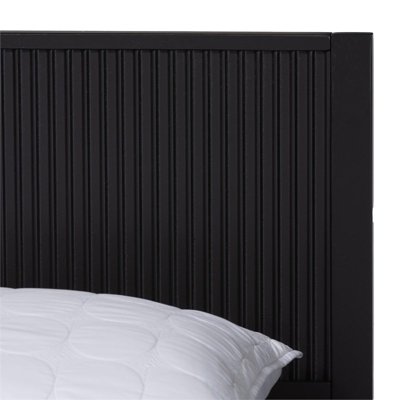 Baxton Studio Primrose Mid-Century Black Fluted Wood Queen Size Platform Bed