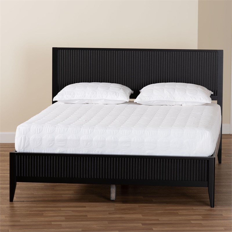 Baxton Studio Primrose Mid-Century Black Fluted Wood Queen Size Platform Bed