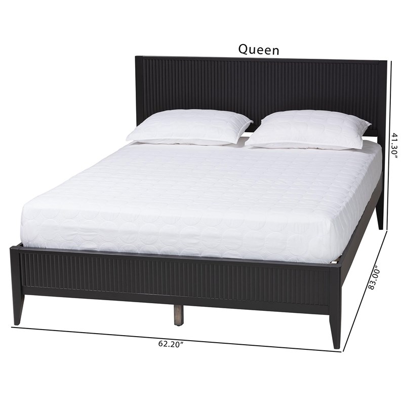 Baxton Studio Primrose Mid-Century Black Fluted Wood Queen Size Platform Bed