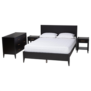 Baxton Studio Primrose Black Fluted Wood Queen Size 4-Piece Bedroom Set