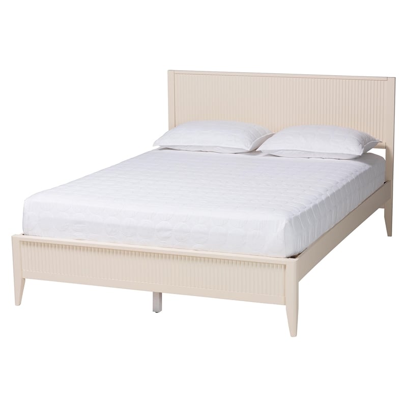 Baxton Studio Primrose Ivory Fluted Wood Queen Size 4-Piece Bedroom Set