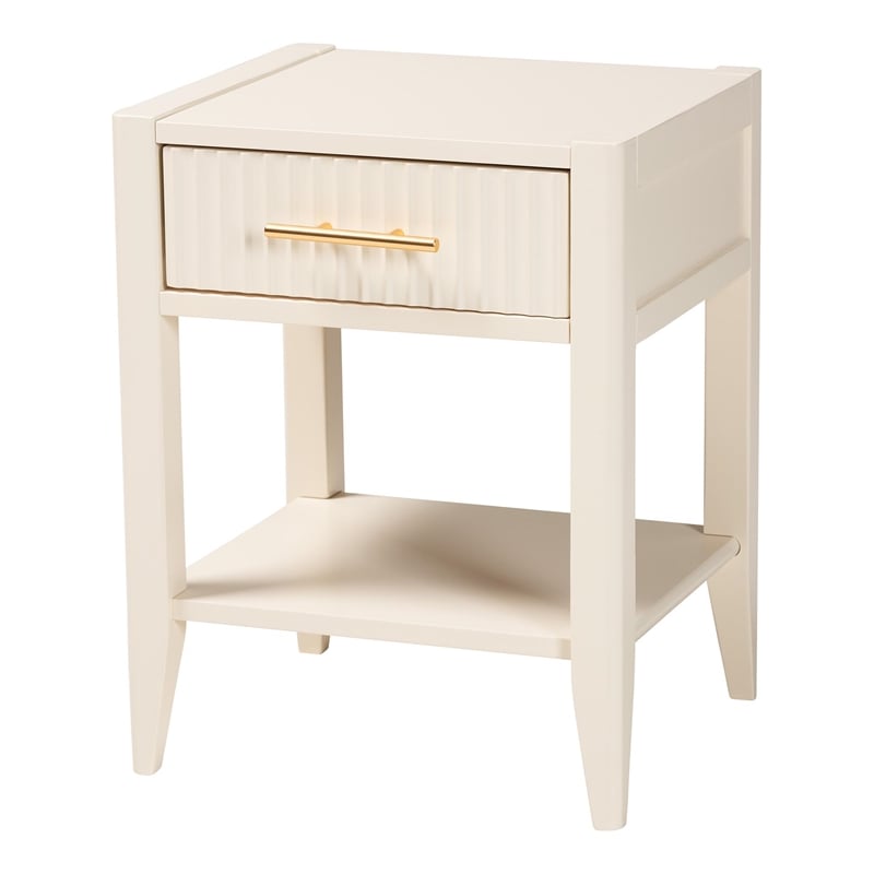 Baxton Studio Primrose Ivory Fluted Wood Queen Size 4-Piece Bedroom Set