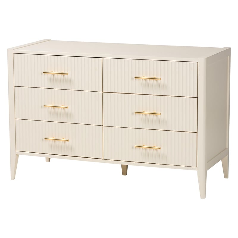 Baxton Studio Primrose Ivory Fluted Wood Queen Size 4-Piece Bedroom Set