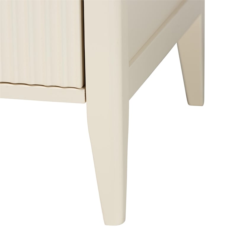 Baxton Studio Primrose Ivory Fluted Wood Queen Size 4-Piece Bedroom Set