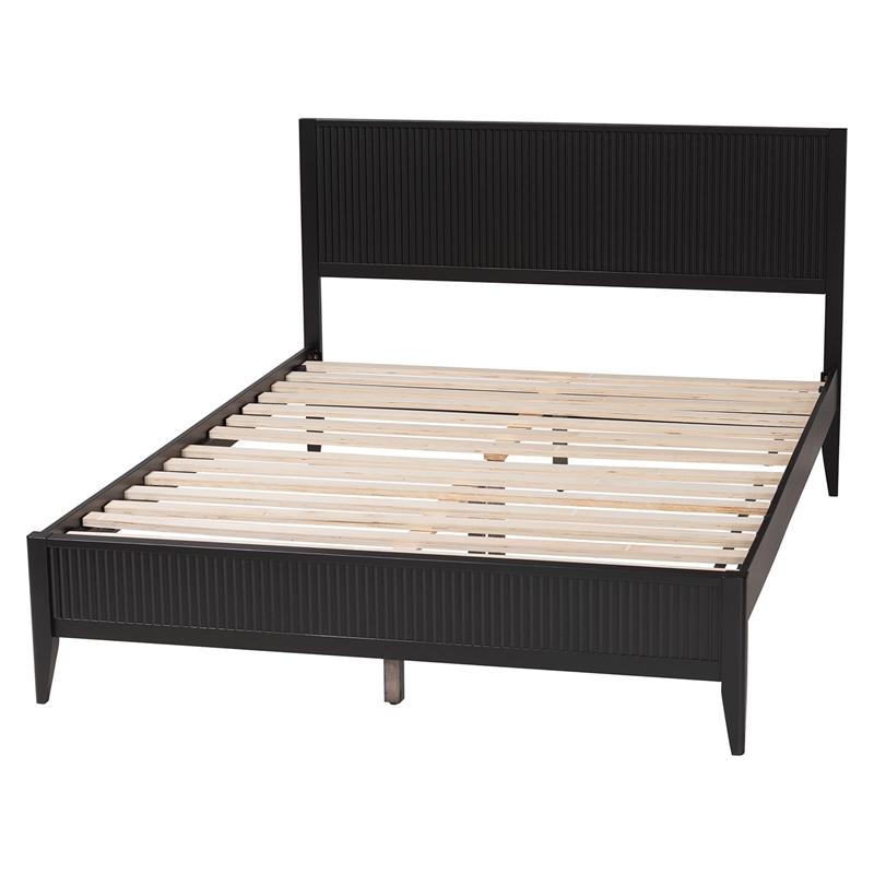 Baxton Studio Primrose Mid-Century Black Fluted Wood King Size Platform Bed