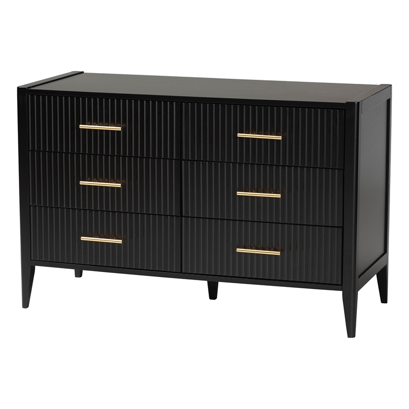 Baxton Studio Primrose Black Fluted Wood King Size 4-Piece Bedroom Set