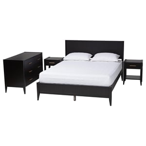 Baxton Studio Primrose Black Fluted Wood King Size 4-Piece Bedroom Set