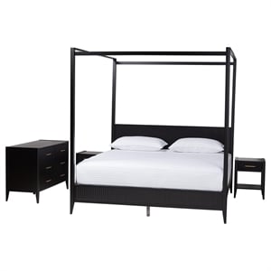 Baxton Studio Primrose Black Wood King Size 4-Piece Canopy Bedroom Set