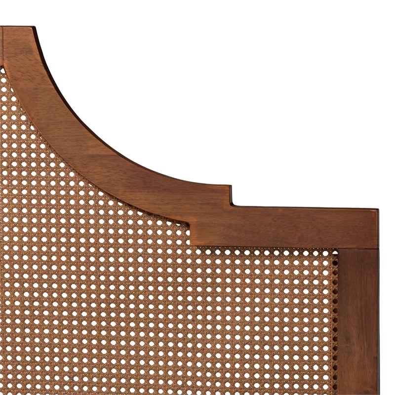 Baxton Studio Macaria Mid-Century Modern Ash Walnut Woven Rattan Queen Size Bed