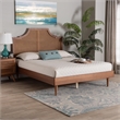 Baxton Studio Macaria Mid-Century Modern Ash Walnut Woven Rattan Queen Size Bed