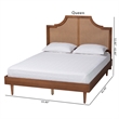 Baxton Studio Macaria Mid-Century Modern Ash Walnut Woven Rattan Queen Size Bed
