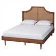 Baxton Studio Macaria Mid-Century Modern Ash Walnut Woven Rattan Queen Size Bed