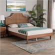Baxton Studio Francine Modern Ash Walnut Woven Rattan Queen Size Bed