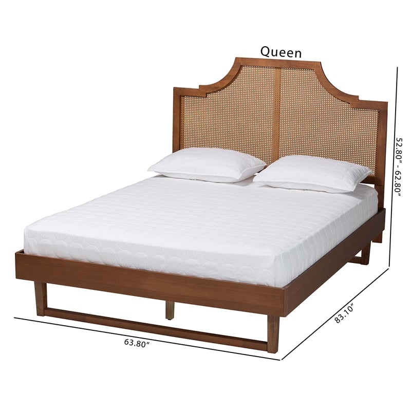 Baxton Studio Francine Modern Ash Walnut Woven Rattan Queen Size Bed