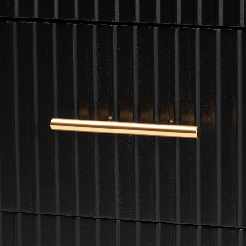 Baxton Studio Primrose Mid-Century Black Fluted Wood 6-Drawer Dresser