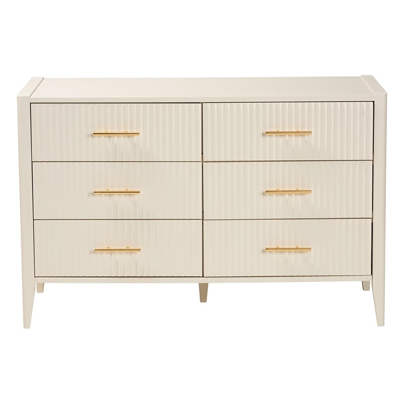 Baxton Studio Primrose Mid-Century Ivory Fluted Wood 6-Drawer Dresser