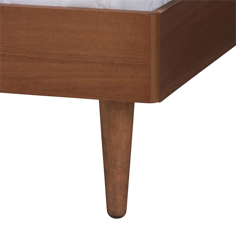 Baxton Studio Macaria Mid-Century Modern Ash Walnut Woven Rattan King Size Bed