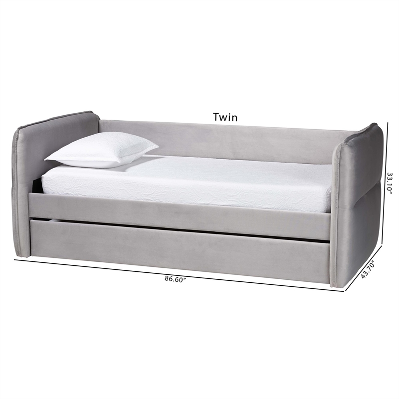Baxton Studio Finch Light Gray Velvet Fabric Twin Size Daybed with Trundle