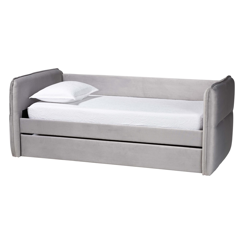 Baxton Studio Finch Light Gray Velvet Fabric Twin Size Daybed with Trundle