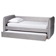 Baxton Studio Finch Light Gray Velvet Fabric Full Size Daybed with Trundle