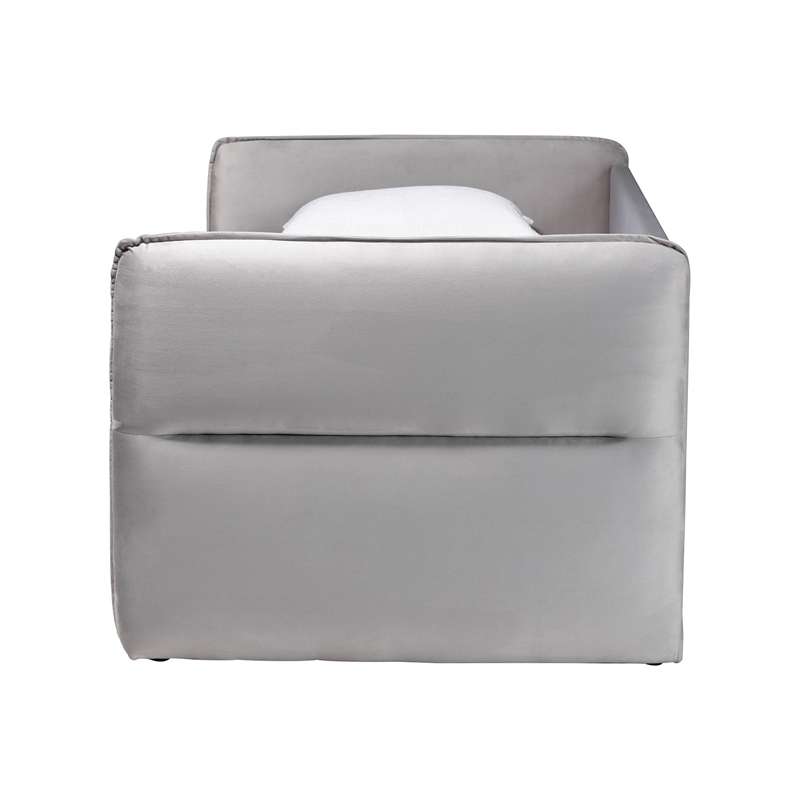 Baxton Studio Finch Light Gray Velvet Fabric Full Size Daybed with Trundle